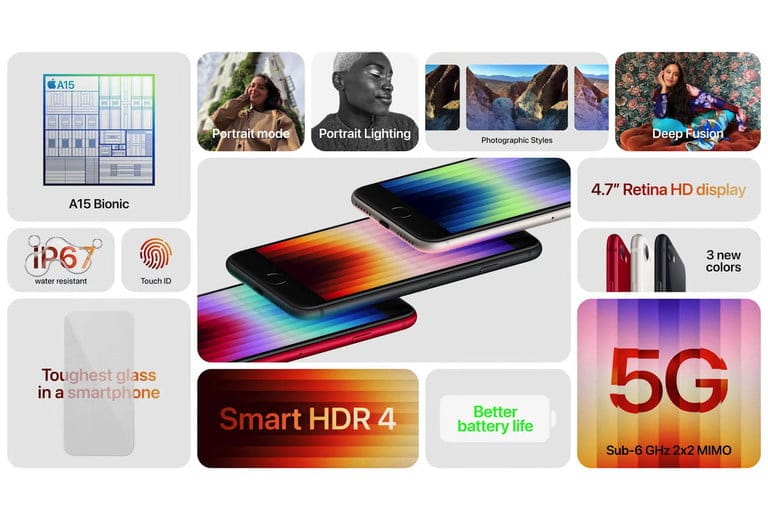 Tout ce qu'Apple vient d'annoncer : Mac Studio, iPhone SE, iPad Air 11 iphone se 2022 specs list 768x768 1