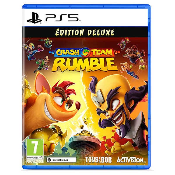 Préparez-vous à vous élancer dans les airs, sauter, glisser et rebondir d’une toute nouvelle façon avec Crash. Crash Team Rumble™ donne à Crash Bandicoot™ une toute nouvelle direction, en plaçant les héros et les méchants emblématiques de la série dans une compétition par équipe en 4v4. Les joueurs s'affronteront sur des cartes diverses et dangereuses tandis que les deux équipes feront la course pour être la première à collecter et à accumuler suffisamment de fruits Wumpa pour remporter la victoire ! Élevez-vous en tant que héros ou nourrissez le méchant qui est en vous à travers un casting de personnages sauvages incroyables, chacun avec ses propres compétences et capacités uniques. Le travail d'équipe fait partie intégrante de chaque partie, car les joueurs doivent travailler ensemble pour combattre l'équipe adverse, défendre leur propre stock de Wumpa et capturer des points clés sur la carte pour augmenter leur score. D’autres surprises arriveront bientôt dans Crash Team Rumble™, avec des héros, des modes, des cartes, des récompenses supplémentaires, et bien plus encore ! L’édition Deluxe inclut : - Le pack « Proto Numérique » qui contient : o 8 apparences de héros 'Blocky' o Ombre 'pixelisée' o Musique de victoire en jeu 'Get On My Level' o Chapeau 'Blocky' o Sac à dos 'Blocky' o Score FX 'Blocky' o Une bannière unique