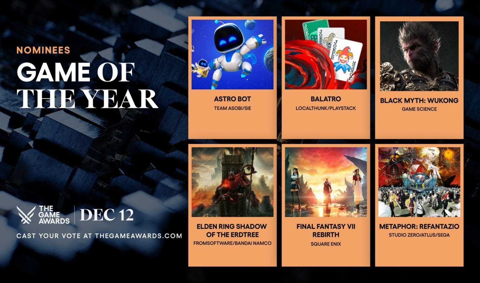 Game Awards 2024 : Shadow of the Erdtree et Black Myth: Wukong parmi les nominés au GOTY