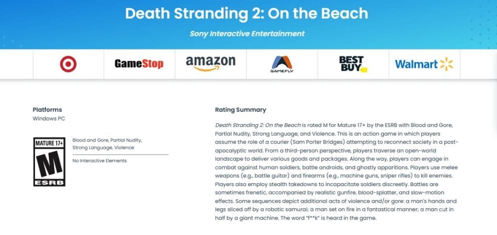 Death Stranding 2 : le portage PC se rapproche après une nouvelle classification ESRB 1 esrb