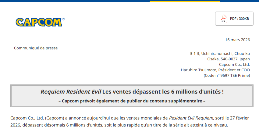 Resident Evil Requiem franchit 6 millions de ventes et entre déjà dans l’histoire