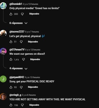 Sur la chaîne YouTube officielle de PlayStation, les fans ne parlent presque plus que des jeux physiques 1 Sur la chaîne YouTube officielle de PlayStation, les fans ne parlent presque plus que des jeux physiques