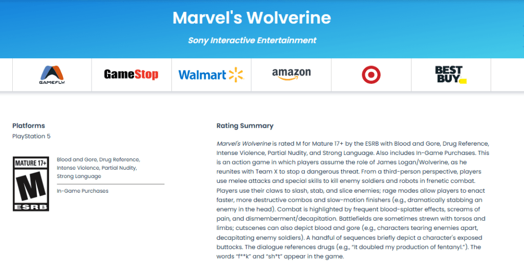 Marvel’s Wolverine sera bien plus brutal que Spider-Man, l’ESRB confirme le gore et la nudité partielle 2 Marvel’s Wolverine sera bien plus brutal que Spider-Man, l’ESRB confirme le gore et la nudité partielle