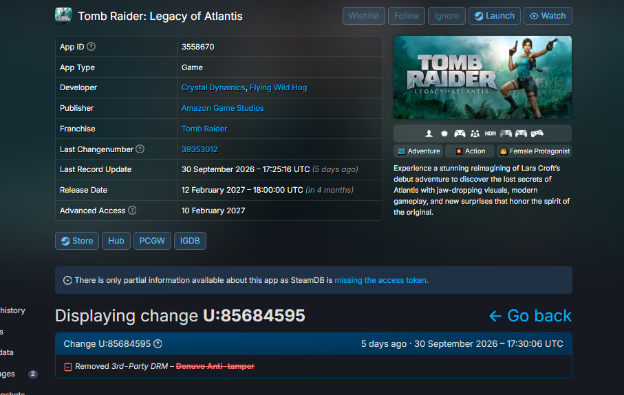 Tomb Raider: Legacy of Atlantis pourrait sortir sur PC sans Denuvo